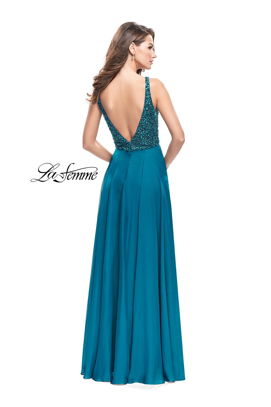 Picture of: A-Line Prom Gown with Chiffon Skirt and Beaded Bodice in Teal, Style: 26053, Main Picture