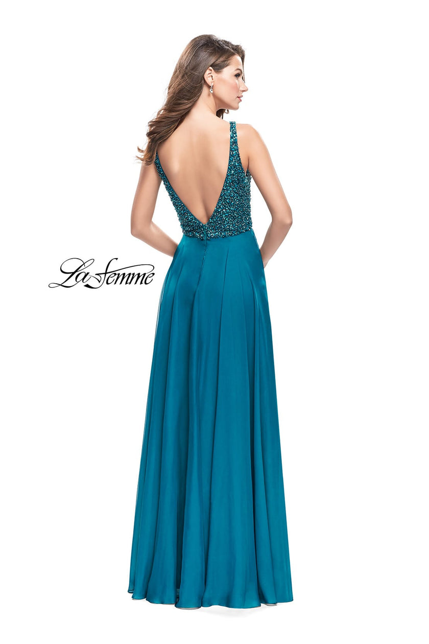 Picture of: A-Line Prom Gown with Chiffon Skirt and Beaded Bodice in Teal, Style: 26053, Main Picture