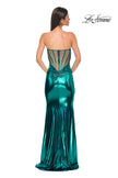 Picture of: Pretty Metallic Jersey Ruched Dress with Sweetheart Neckline in Teal , Style 32806, Detail Picture 8
