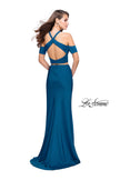 Picture of: Two Piece Long Prom Dress with Beaded Halter Top in Teal, Style: 25846, Back Picture