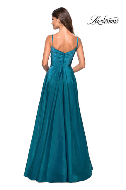 Picture of: Long Satin Simple Prom Dress with Empire Waist in Teal, Style: 27226, Back Picture