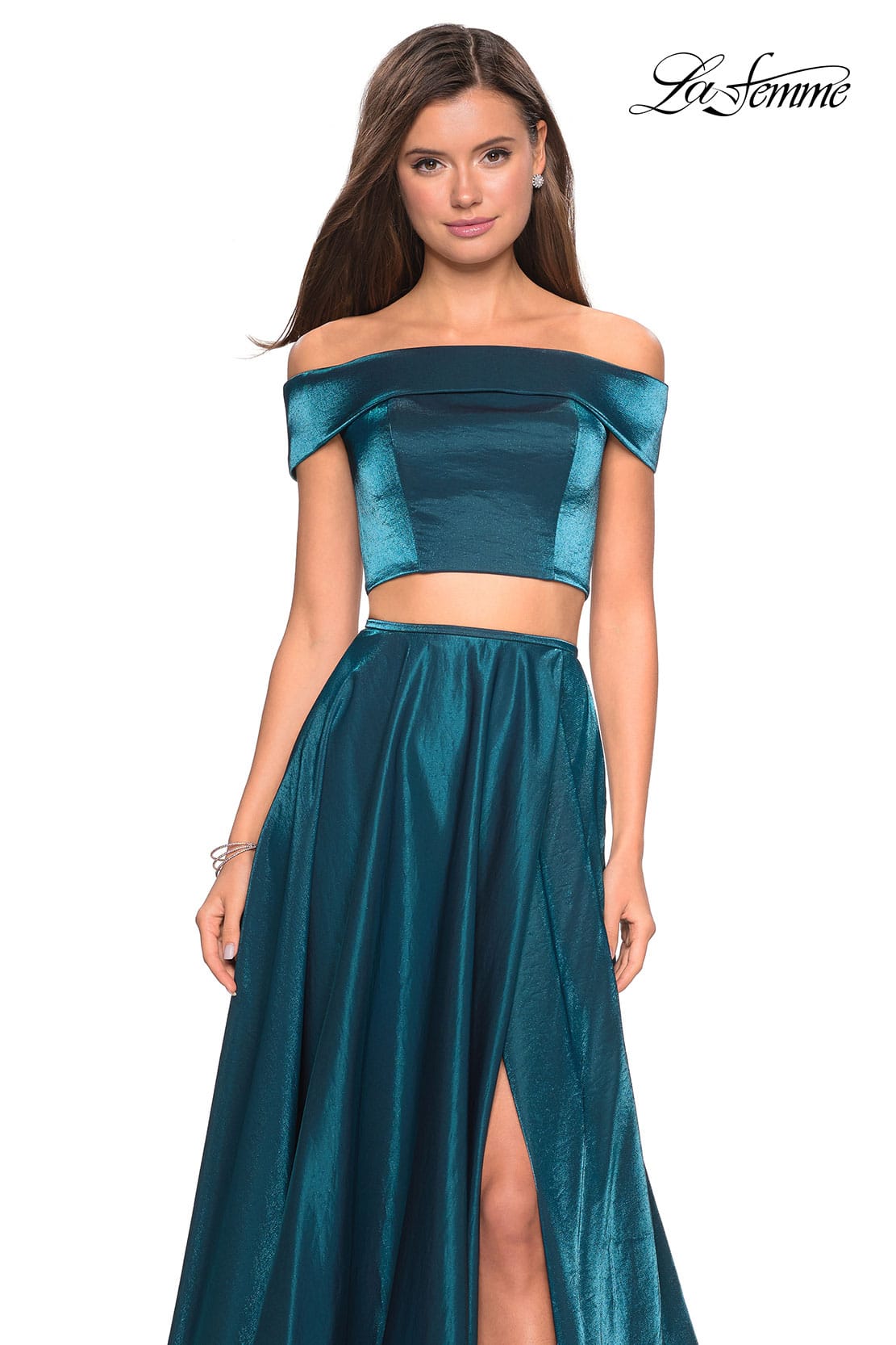 Picture of: Two Piece Two- Tone Satin A Line Prom Dress in Teal, Style: 26919, Detail Picture 1
