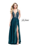 Picture of: Two Tone A-line Gown with Lace Bodice and Leg Slit in Teal, Style: 25907, Detail Picture 2