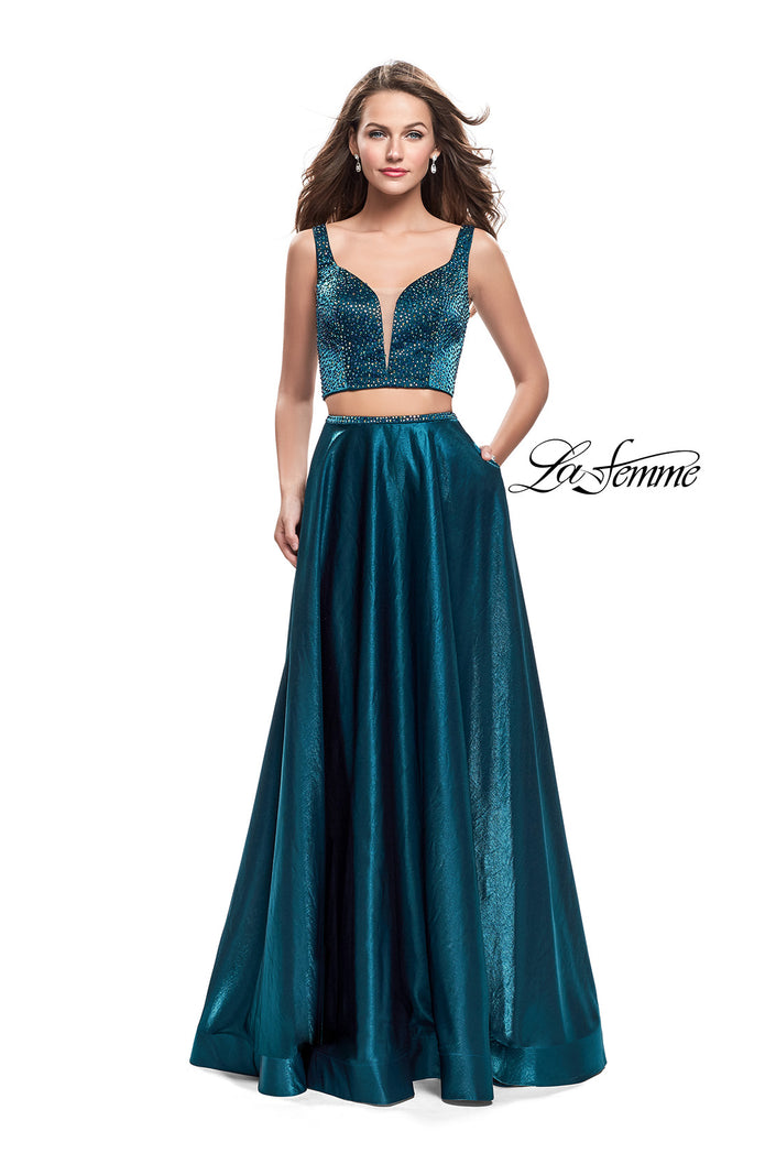 Picture of: Two Piece A-line Gown with Beading and Low Scoop Back in Teal, Style: 25939, Detail Picture 2