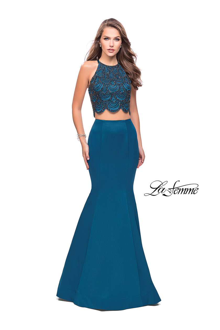 Picture of: Two Piece High Neck Prom Dress with Beading in Teal, Style: 26035, Detail Picture 2