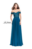 Picture of: Beaded Lace Off the Shoulder Prom Dress in Teal, Style: 26070, Detail Picture 2