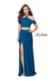 Picture of: Two Piece Long Prom Dress with Beaded Halter Top in Teal, Style: 25846, Detail Picture 3