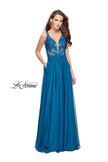 Picture of: Chiffon A-line Dress with Beaded Lace Bodice Teal, Style: 26082, Detail Picture 3