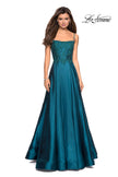 Picture of: Long Mikado Gown with Lace Bust and Open Back in Teal, Style: 27222, Detail Picture 3