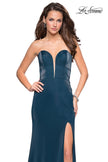 Picture of: Long Strapless Stretch Jersey Prom Dress in Teal, Style: 27051, Detail Picture 4