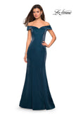 Picture of: Off The Shoulder Long Jersey Prom Dress in Teal, Style: 27176, Detail Picture 4