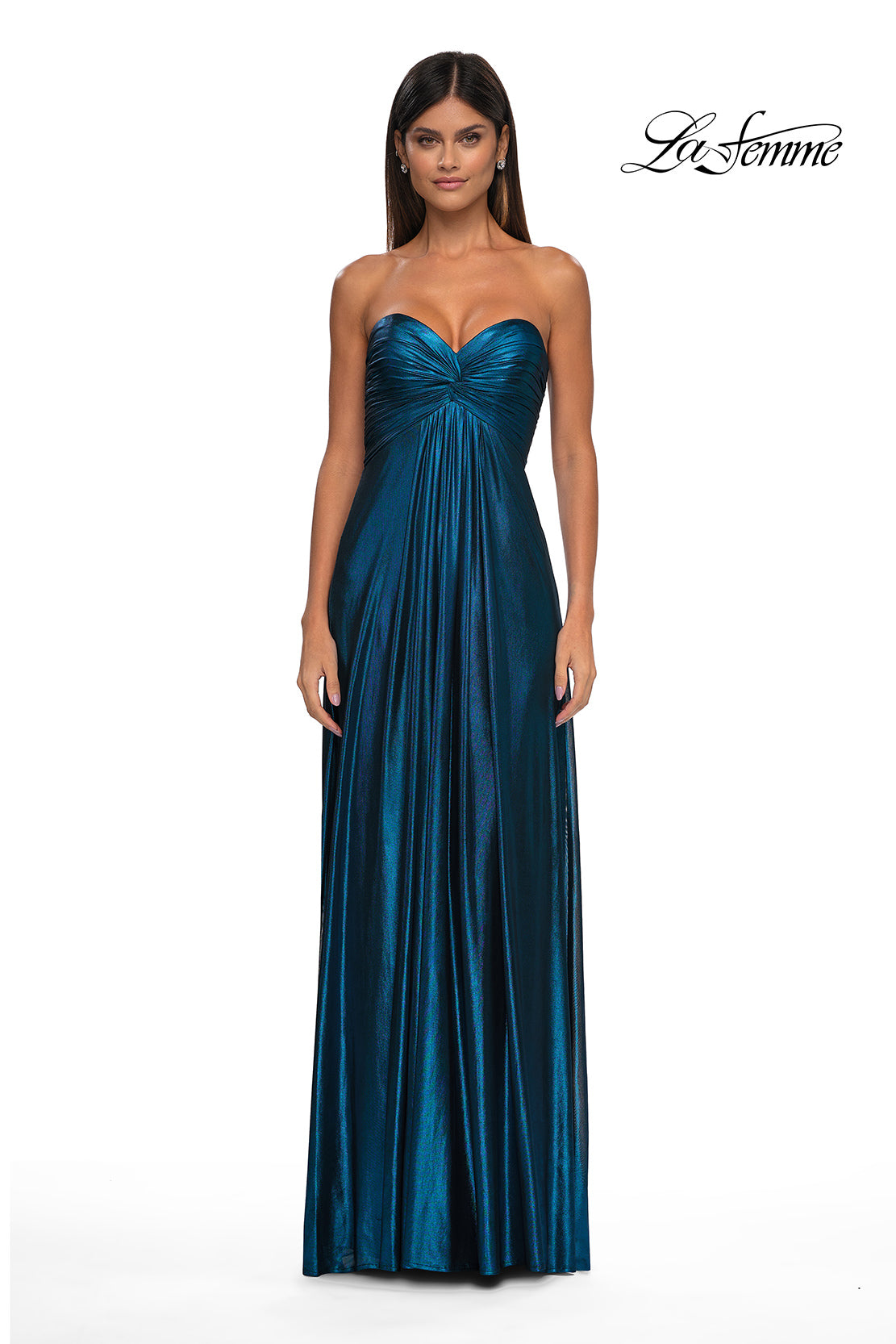 Picture of: Strapless Metallic Prom Dress with Knot Detail in Teal , Style: 33047, Detail Picture 5