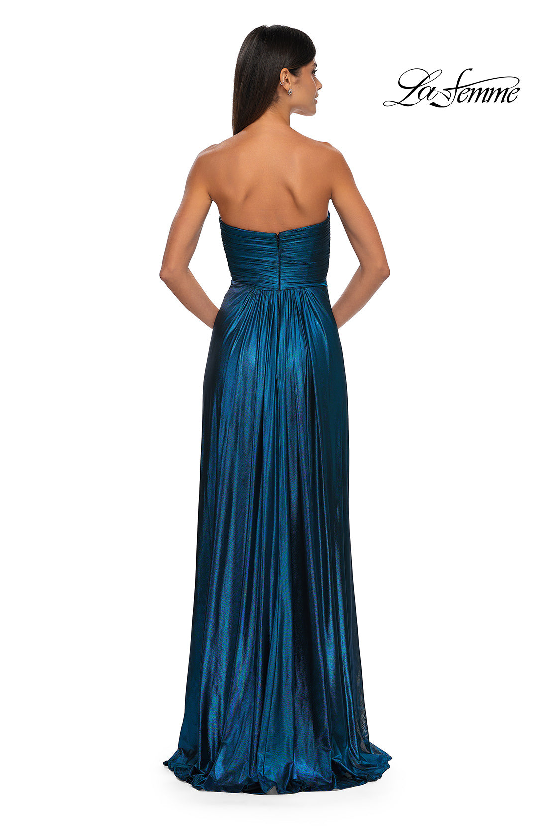 Picture of: Strapless Metallic Prom Dress with Knot Detail in Teal , Style: 33047, Detail Picture 6