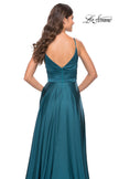 Picture of: A-Line Satin Gown with Ruched Bodice and V Neck in Teal, Style: 31505, Detail Picture 7