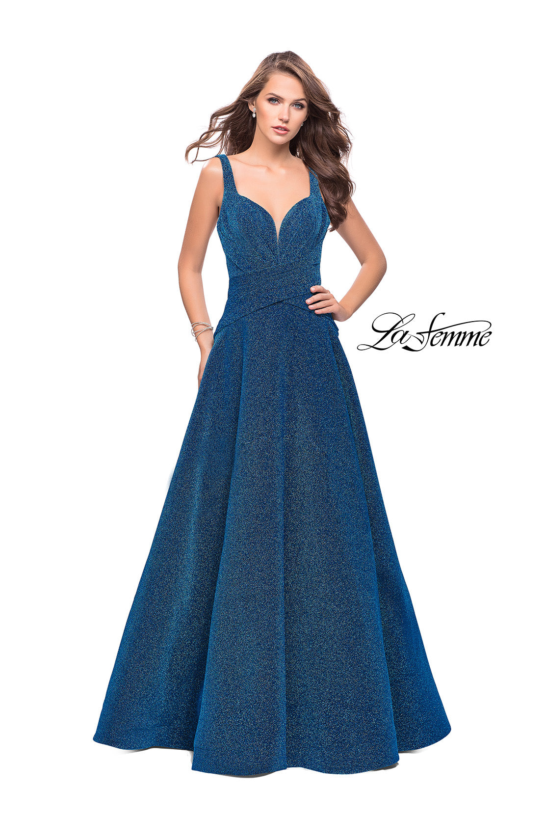 Picture of: Sparkling Mikado A-line Ball Gown with Ruched Bodice in Turquoise, Style: 26325, Main Picture