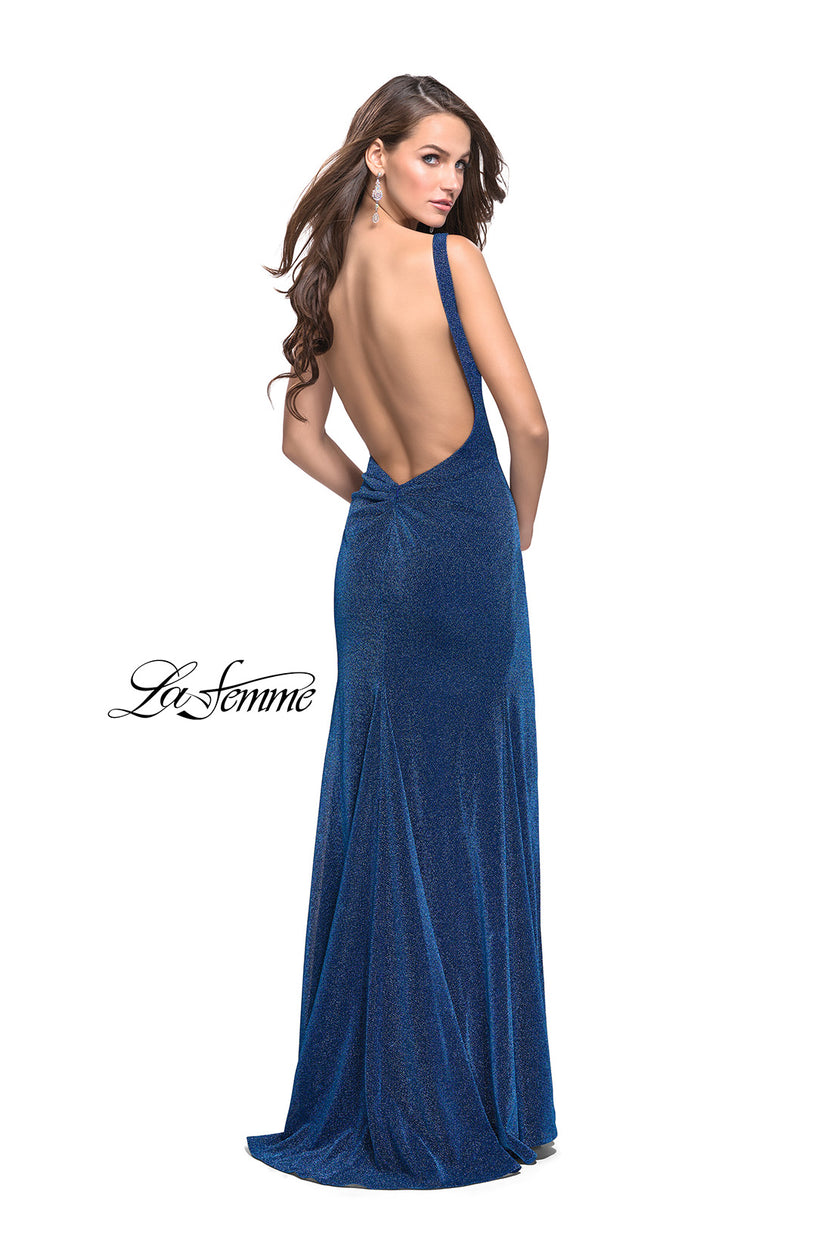 Picture of: Form Fitting Prom Gown with Leg Slit and Ruching in Turquoise, Style: 25884, Back Picture