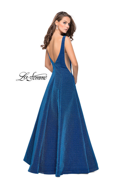 Picture of: Long Mikado Ball Gown with Boat Neckline and Pockets in Turquoise, Style: 26231, Back Picture
