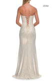 Picture of: Strapless Metallic Gown with Lace Trim and Lace-Up Back in White Gold, Style: 33418, Detail Picture 8