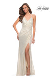 Picture of: Criss Cross Ruched Metallic Prom Dress with Slit White Gold, Style 29836, Detail Picture 1