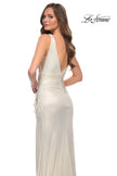 Picture of: Gorgeous Metallic Jersey Gown with Ruffle Detail in White Gold, Style 29759, Detail Picture 2