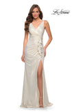 Picture of: Gorgeous Metallic Jersey Gown with Ruffle Detail in White Gold, Style 29759, Detail Picture 4