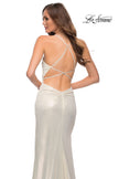 Picture of: Criss Cross Ruched Metallic Prom Dress with Slit White Gold, Style 29836, Detail Picture 6