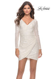 Picture of: Long Sleeve Sequin Dress with Ruching and Open Back in White, Style: 30951, Detail Picture 3