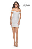 Picture of: Off the Shoulder Sequin Mini with Fringe Beaded Detail in White, Style: 31727, Detail Picture 3