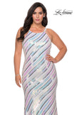 Picture of: Multi Colored Plus Size Sequin Dress with High Neckline in White Multi, Style: 28877, Detail Picture 1
