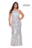 Picture of: Multi Colored Plus Size Sequin Dress with High Neckline in White Multi, Style: 28877, Detail Picture 4