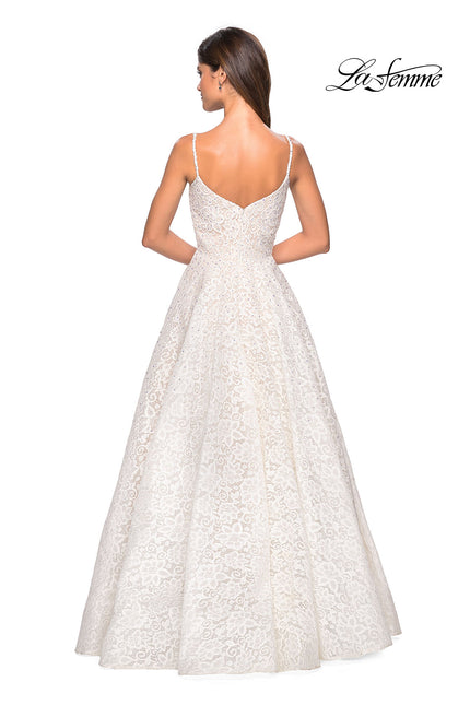 Picture of: Long Lace Organza Sweetheart Neckline Gown in White Nude, Style: 27190, Back Picture