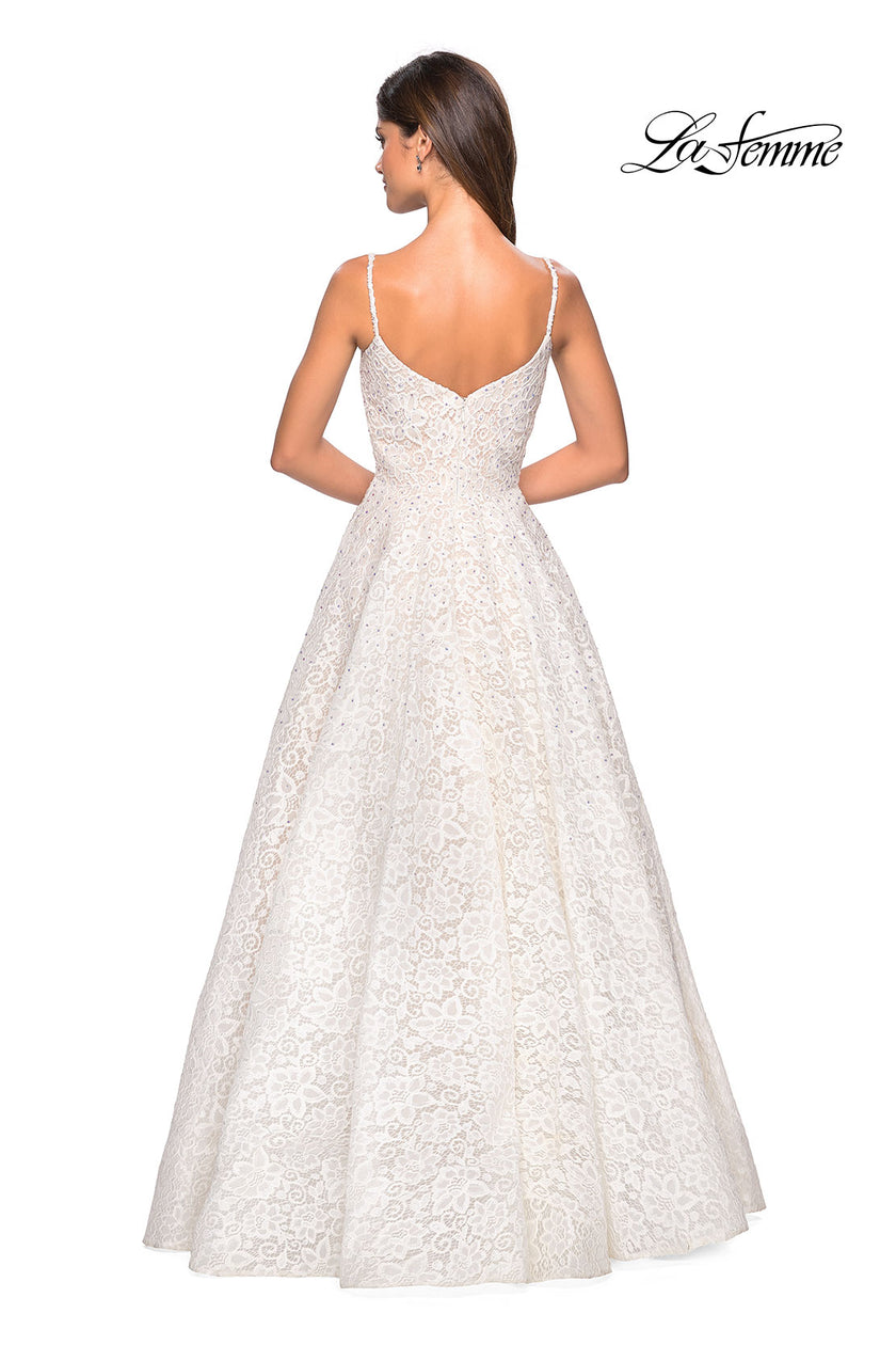 Picture of: Long Lace Organza Sweetheart Neckline Gown in White Nude, Style: 27190, Back Picture