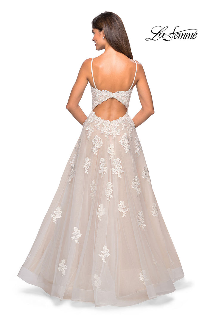 Picture of: Classic Prom Ball Gown with Lace Applique Details in White Nude, Style: 27463, Back Picture
