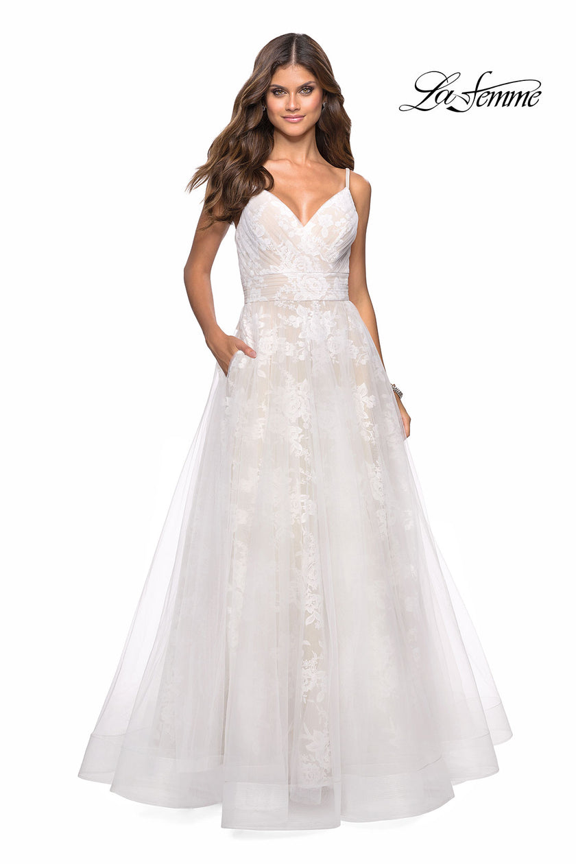 Picture of: Empire Waist Lace Ball Gown with Sweetheart Neckline in White Nude, Style: 27263, Detail Picture 1