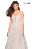 Picture of: Strapless A-Line Embroidered Prom Dress in White/Nude, Style: 27640, Detail Picture 1
