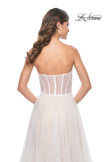 Picture of: Pearl Tulle A-Line with Strapless Satin Bustier Top in White Nude, Style: 32149, Detail Picture 2