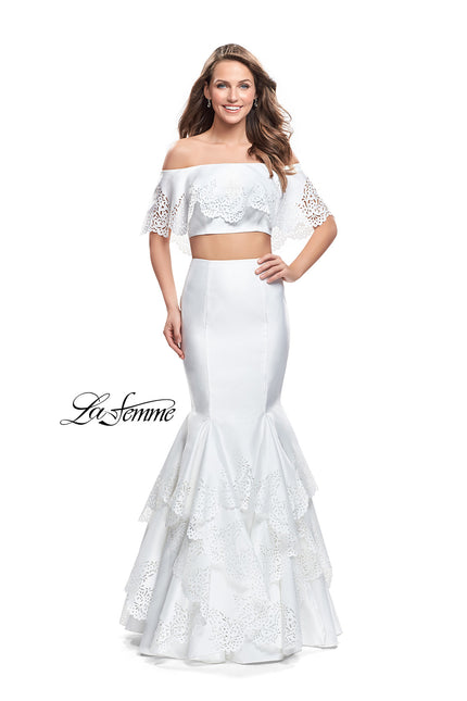 Picture of: Two Piece Off the Shoulder Prom Dress with Floral in White, Style: 26193, Main Picture