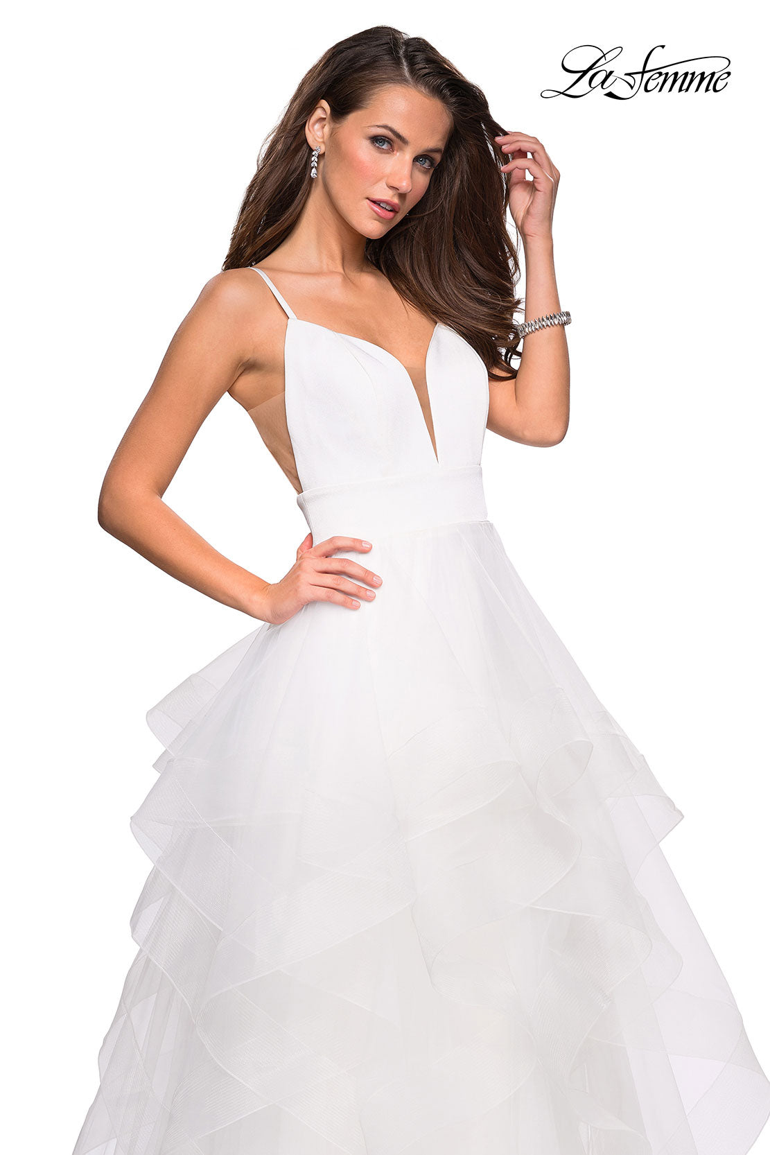 Picture of: Tulle A Line Dress with Plunging Sweetheart Neckline in White, Style: 27024, Main Picture