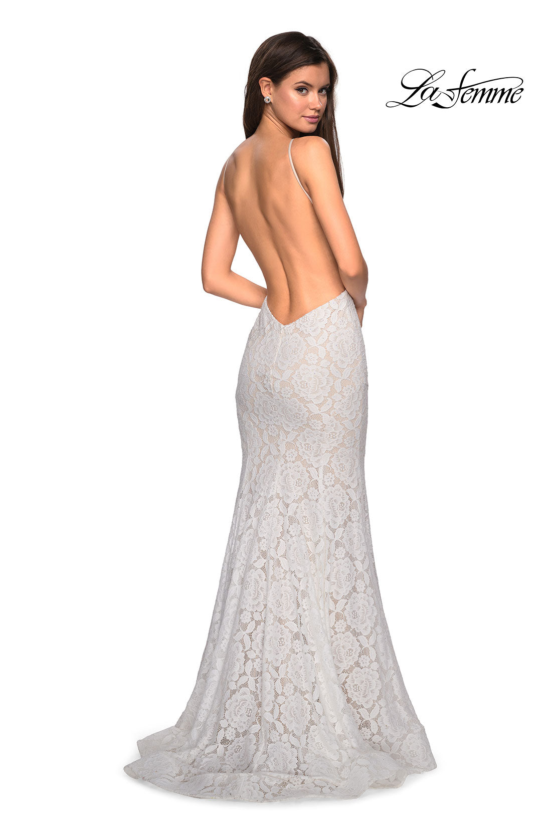 Picture of: Long Lace Prom Dress with High Neckline in White, Style: 27289, Main Picture