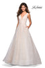 Picture of: Sequin Print Ball Gown with Deep V and Pockets in White, Style: 27323, Main Picture