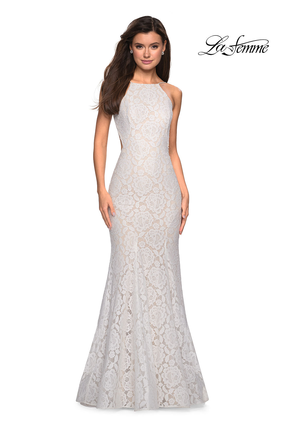 Picture of: Long Lace Prom Dress with High Neckline in White, Style: 27289, Detail Picture 8