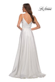 Picture of: Long Satin Dress with Side Slit and V Shaped Back in White, Style: 28607, Detail Picture 10