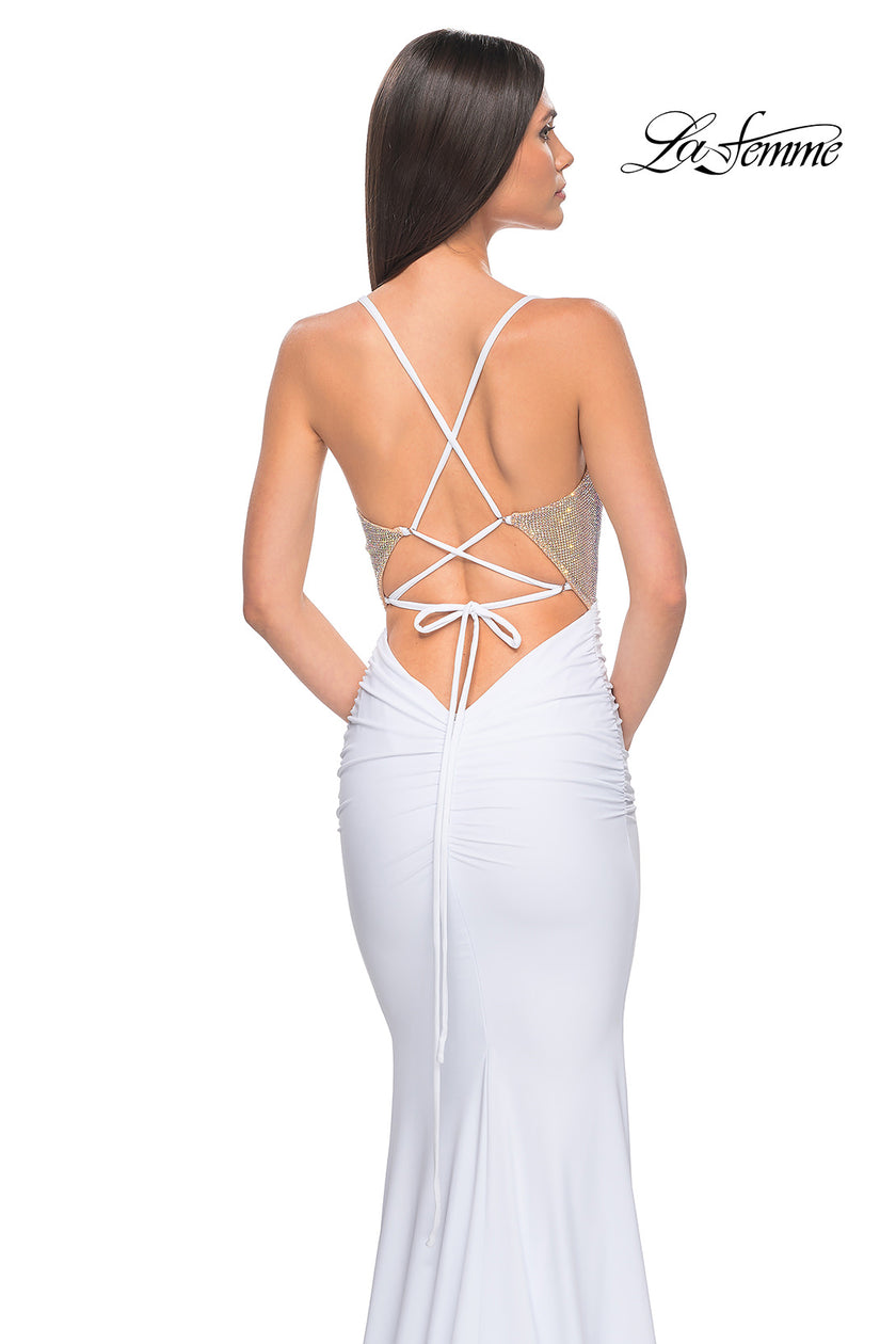 Picture of: Prom Dress with Fitted Bustier Rhinestone Top in White, Style: 32260, Detail Picture 10
