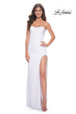 Picture of: Fitted Strapless Prom Dress with Rhinestone Embellished Neckline and Slit in White, Style: 31977, Detail Picture 12