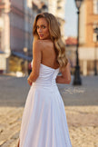 Picture of: Strapless Satin A-Line Gown with Draped Bodice and High Slit in White, Style: 33417, Detail Picture 17