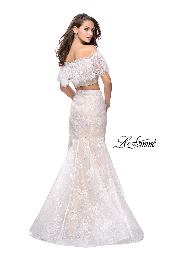 Picture of: Two Piece Mermaid Style Gown with Off the Shoulder Top in White, Style: 25417, Back Picture