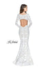 Picture of: Long Sleeve Lace Mermaid Prom Dress with Metallic Beads in White, Style: 25607, Back Picture