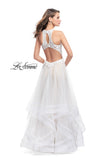 Picture of: Long Prom Ball Gown with Tulle Overlay and Beaded Top in White, Style: 25671, Back Picture