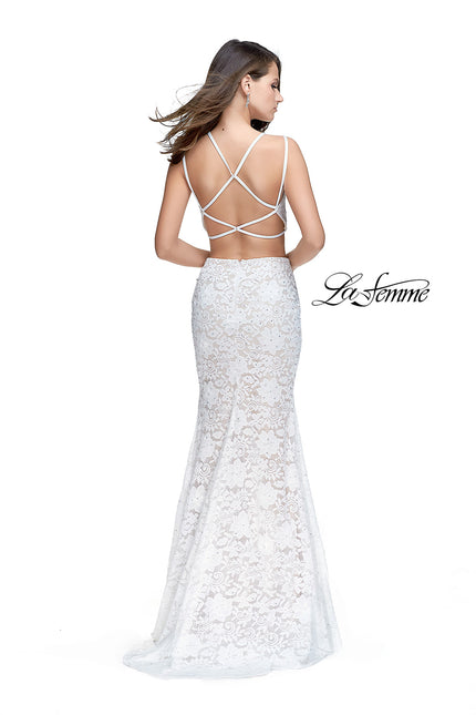 Picture of: Two Piece Mermaid Dress with Beading and Lace in White, Style: 25771, Back Picture