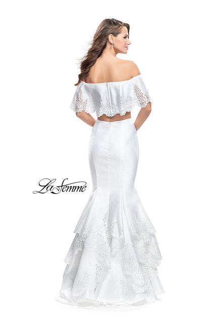 Picture of: Two Piece Off the Shoulder Prom Dress with Floral in White, Style: 26193, Back Picture